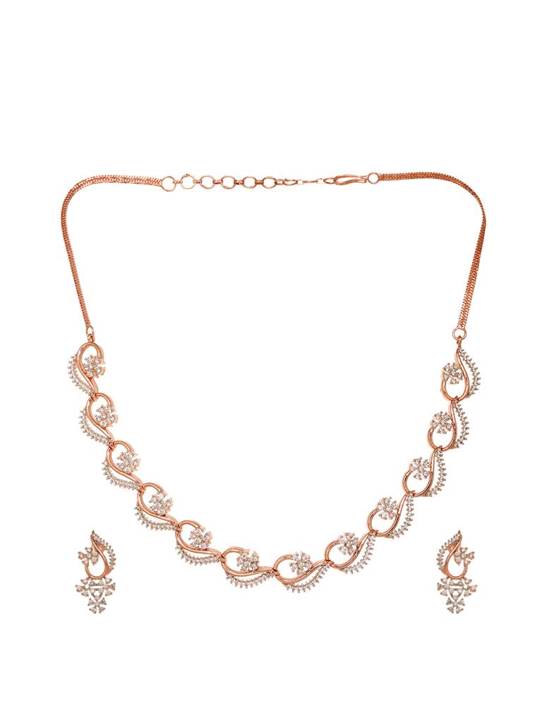 Rosegold Plated Ad Studded Necklace With Earrings Jewellery Set : SJNK1672