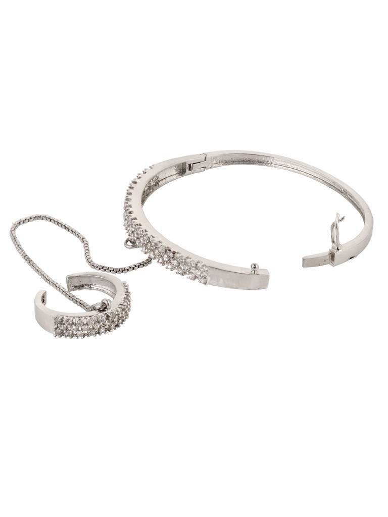 Silver Toned Ad Studded Handcrafted Ring Bracelet : SJBR1677