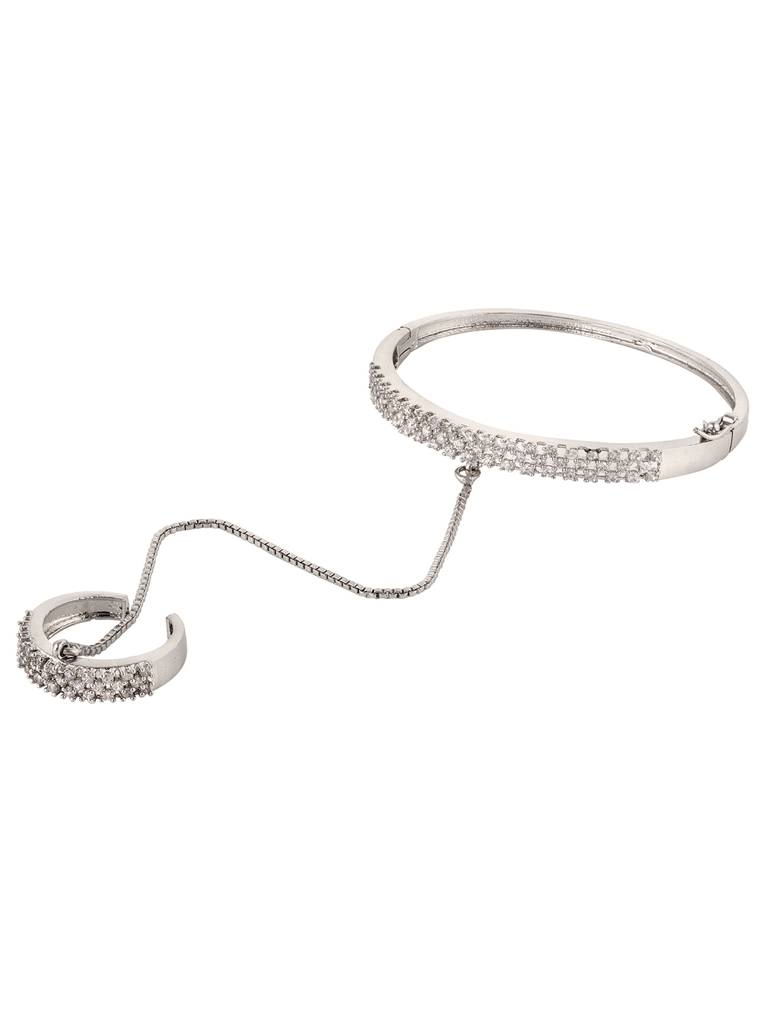Silver Toned Ad Studded Handcrafted Ring Bracelet : SJBR1677