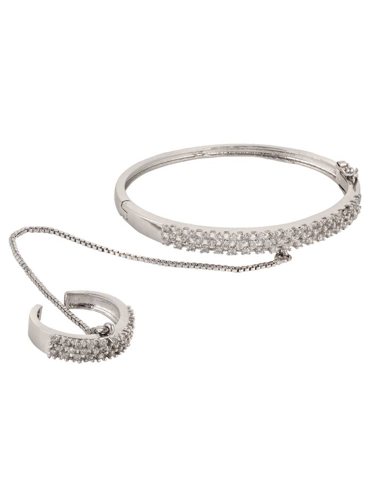 Silver Toned Ad Studded Handcrafted Ring Bracelet : SJBR1677