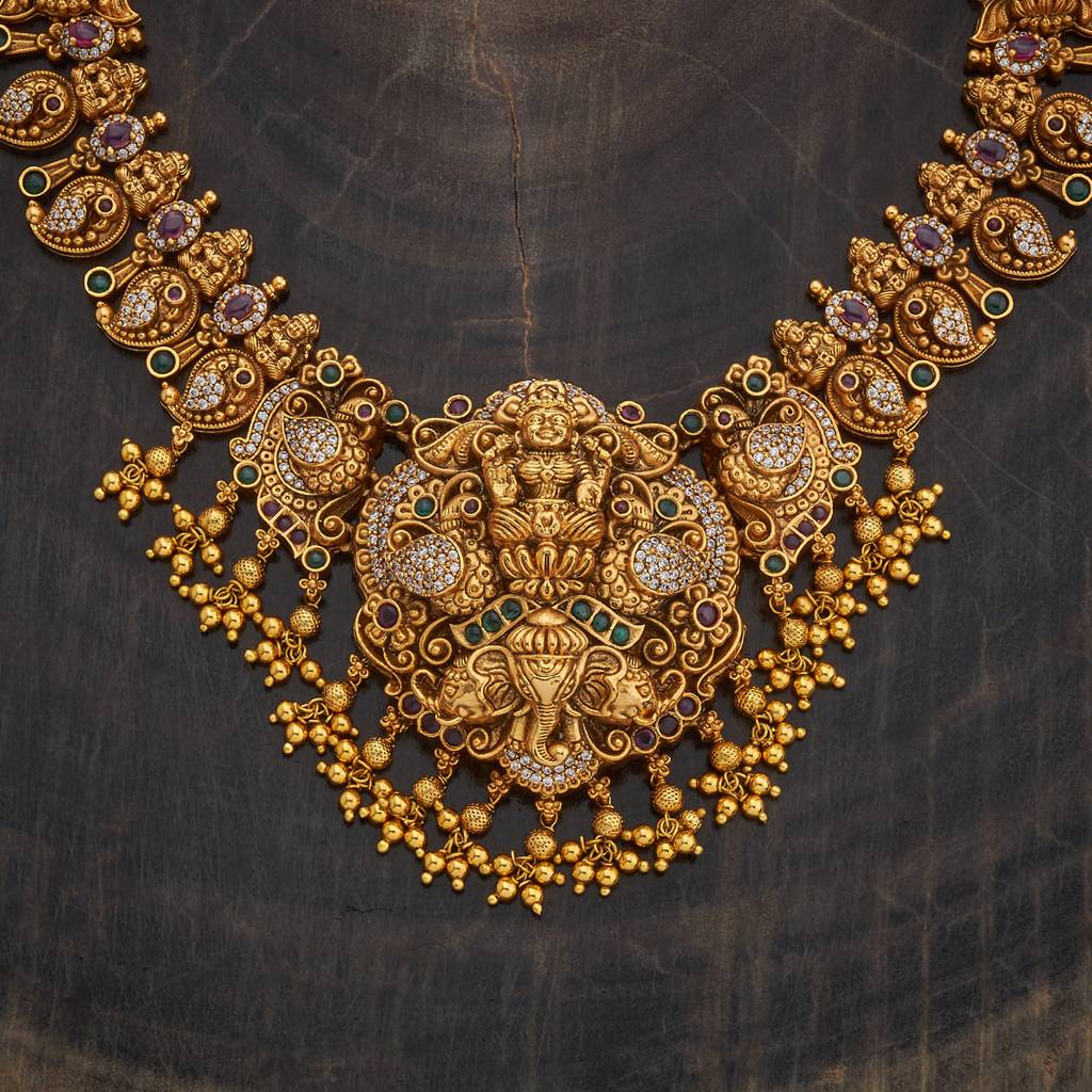 Kushal'S Fashion Jewellery Ruby-Green Gold-Plated Ethnic Antique Necklace - 406850 : 406850