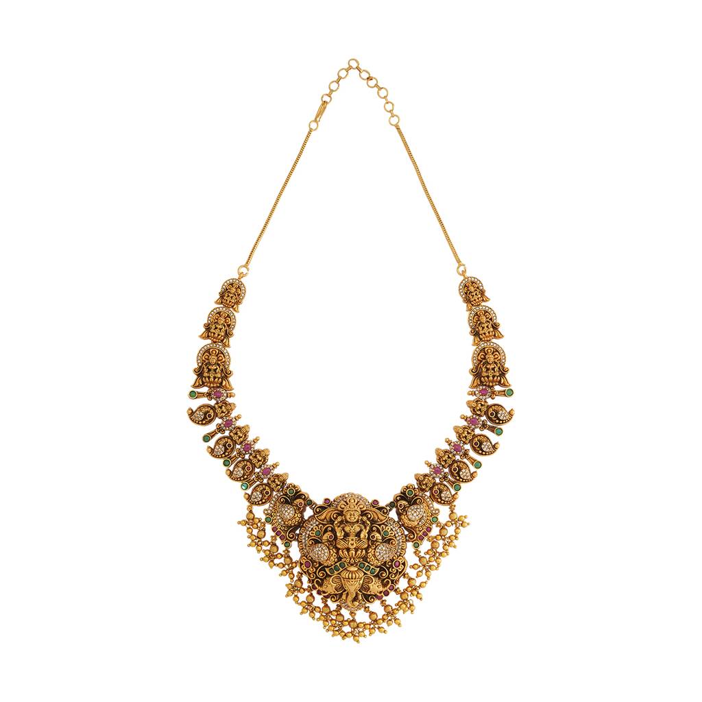 Kushal'S Fashion Jewellery Ruby-Green Gold-Plated Ethnic Antique Necklace - 406850 : 406850