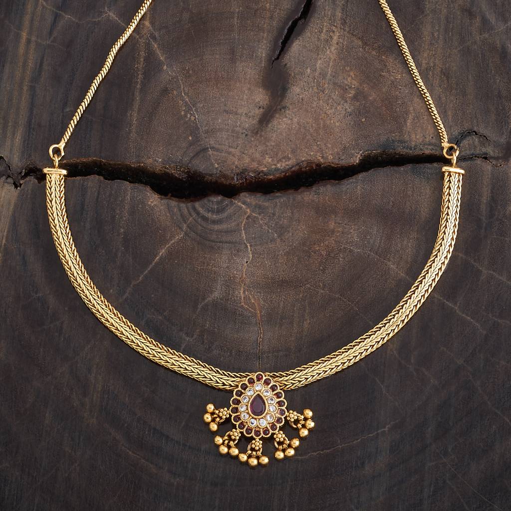 Kushal'S Fashion Jewellery Ruby Gold-Plated Ethnic Antique Necklace - 433397 : 433397