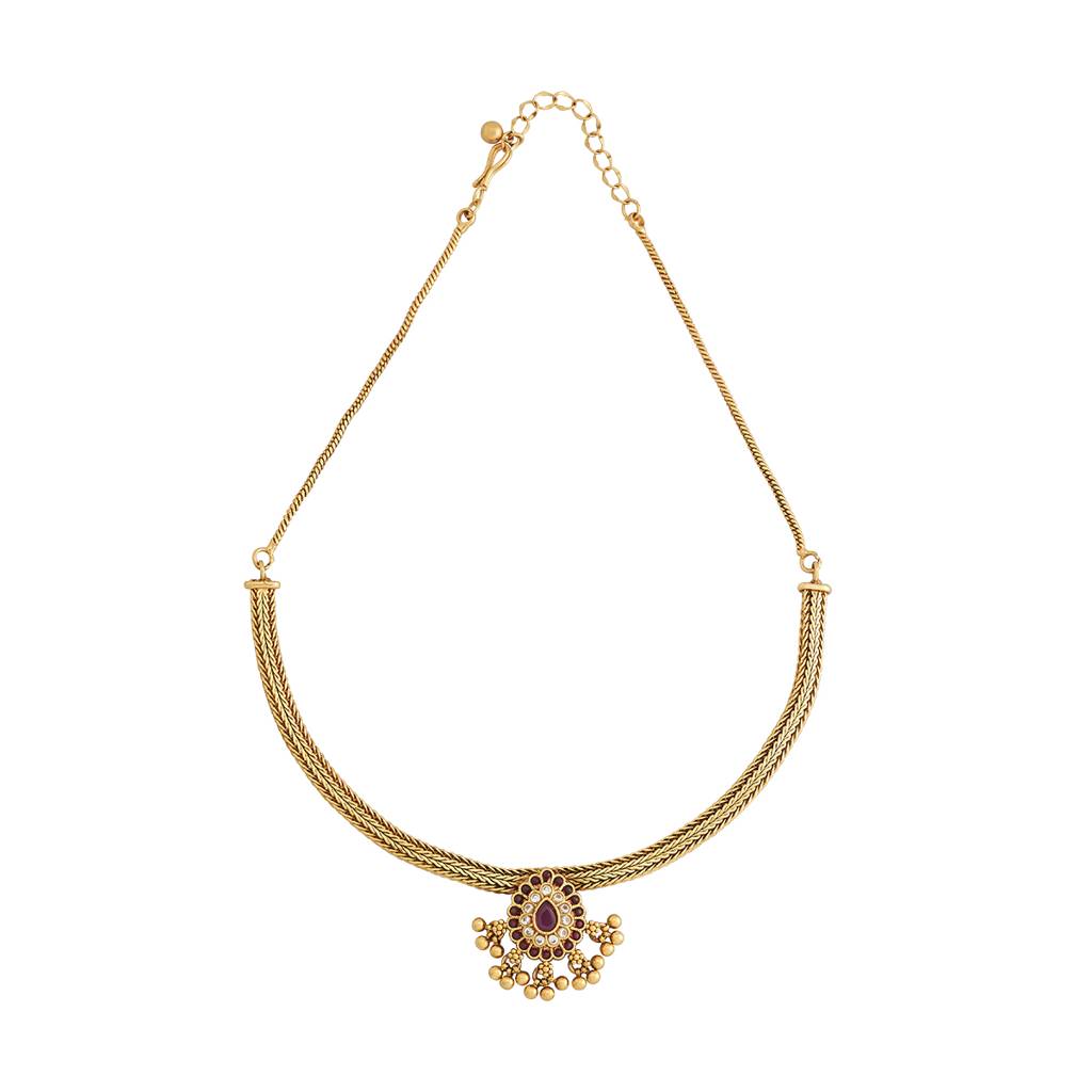 Kushal'S Fashion Jewellery Ruby Gold-Plated Ethnic Antique Necklace - 433397 : 433397