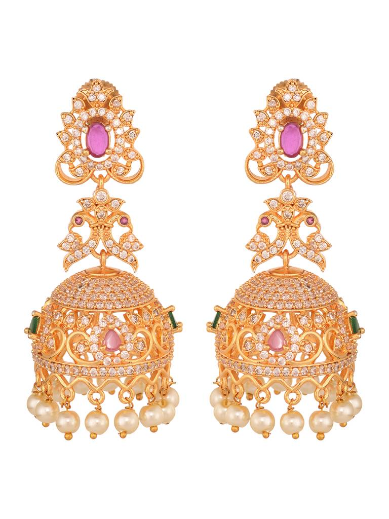 Gold Plated Multi Stone Studded Jhumka Earrings : SJER1680