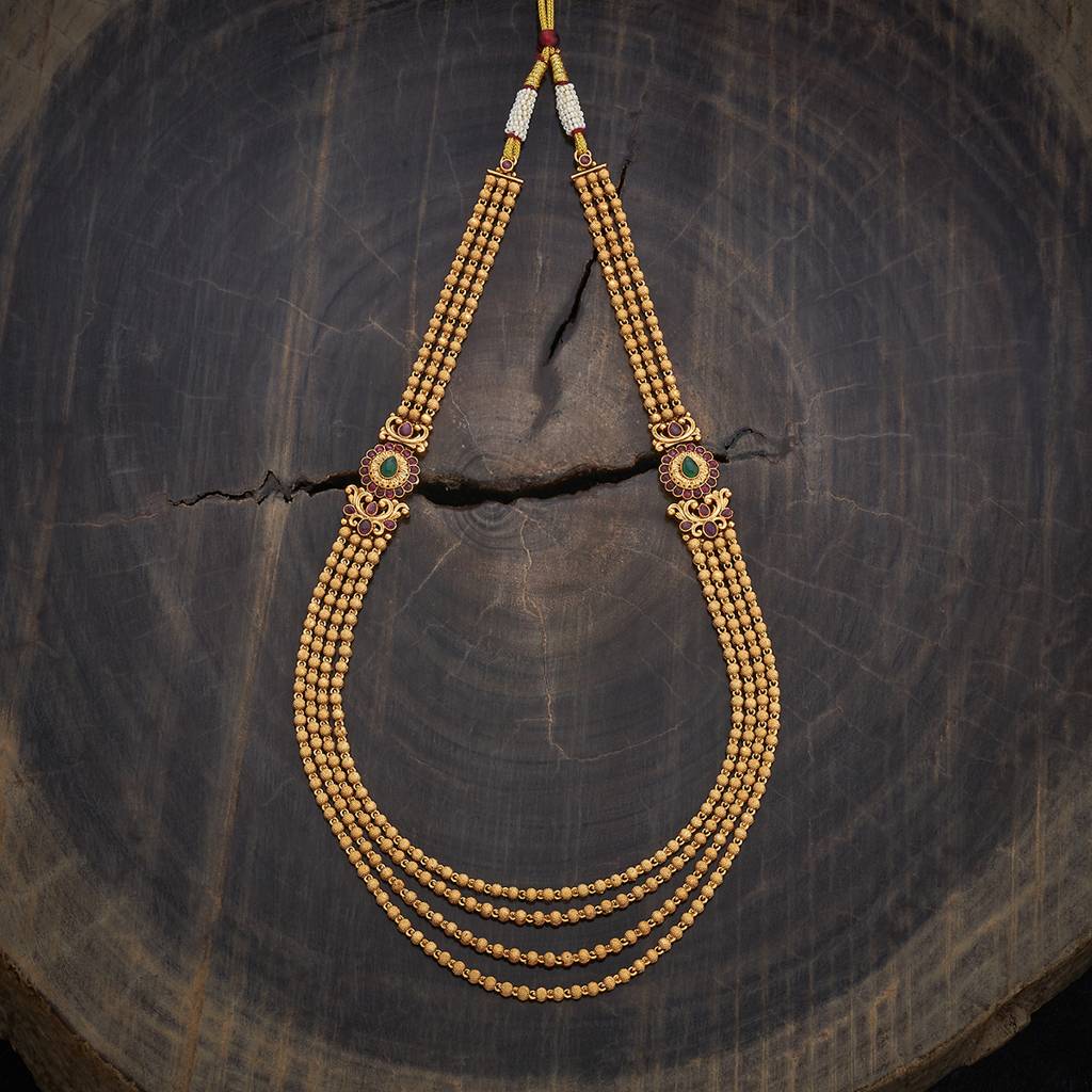Kushal'S Fashion Jewellery Ruby-Green Gold-Plated Ethnic Antique Necklace - 416805 : 416805