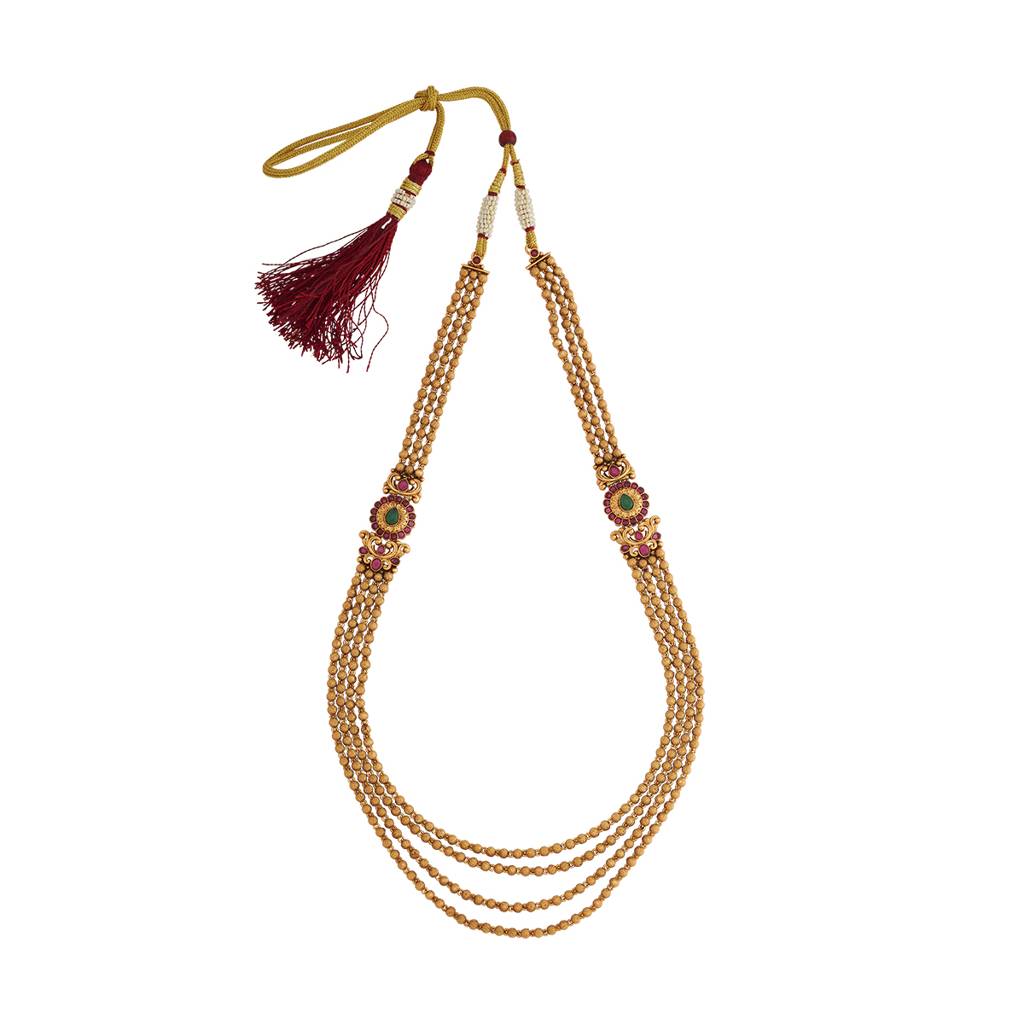Kushal'S Fashion Jewellery Ruby-Green Gold-Plated Ethnic Antique Necklace - 416805 : 416805