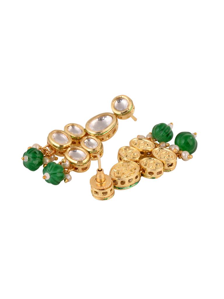 Gold Plated Green & White Kundan Studded Beaded Choker Jewellery Set : SJNK1689