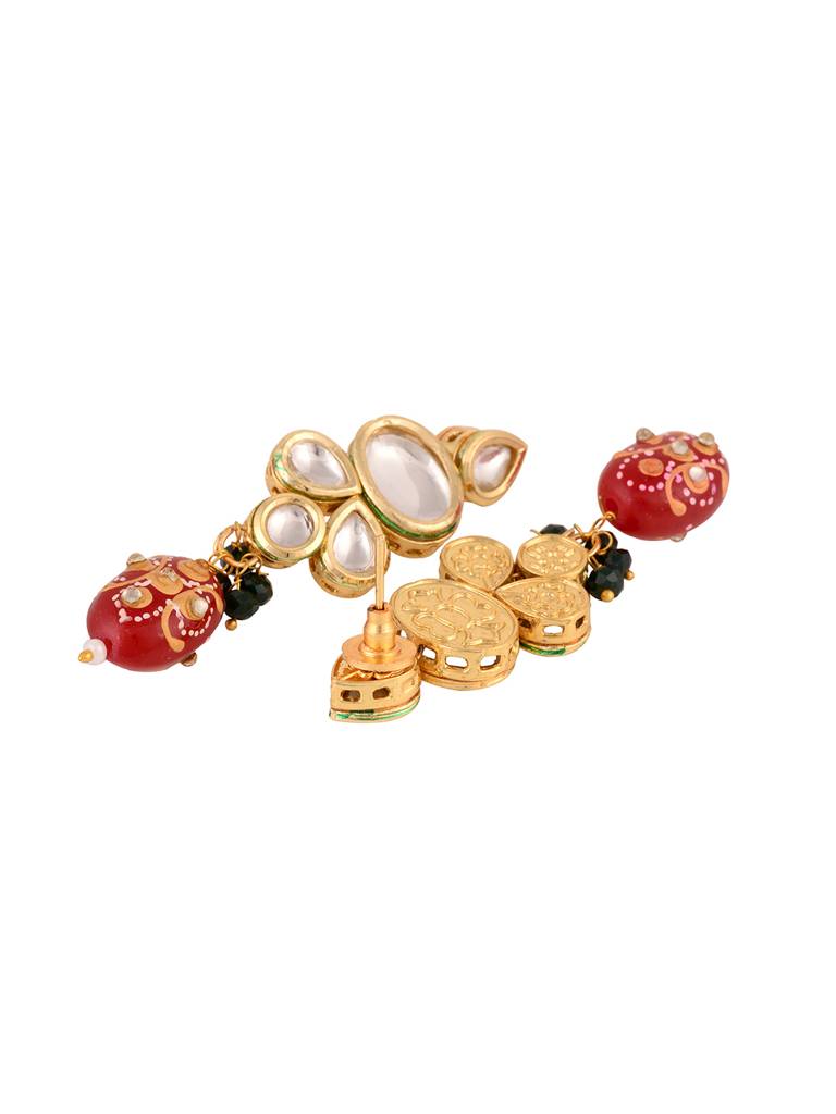 Gold Toned Kundan & Multicolour Bead Studded Handcrafted Jewellery Set : SJNK1691