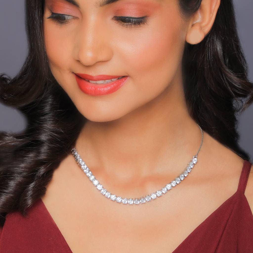Silver Zircon Solitaire Necklace : PD0287