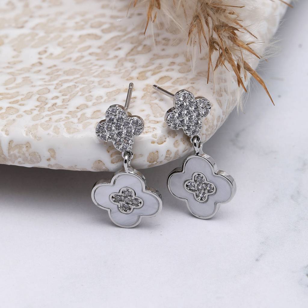 Petal Bloom 18K Gold Plated Earrings : SleekDropEarrings(Rhodium)