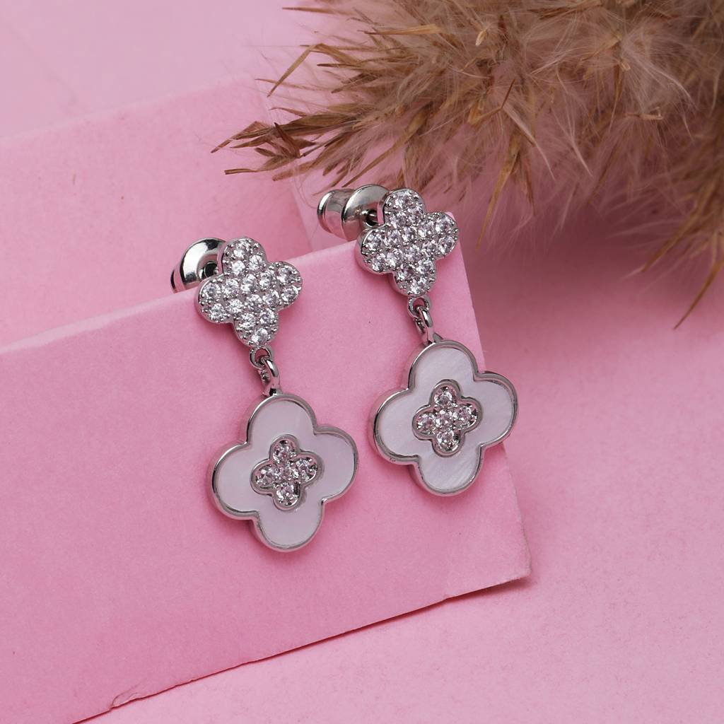 Petal Bloom 18K Gold Plated Earrings : SleekDropEarrings(Rhodium)