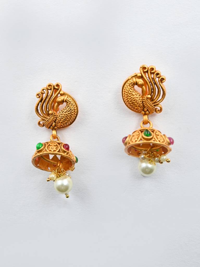 Gold Plated Peacock Necklace Set : SATJS525MULTI