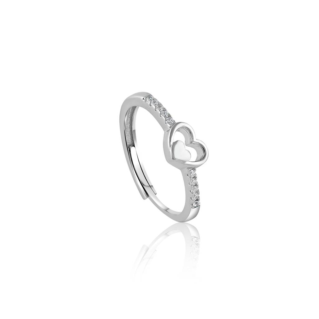 925 Sterling Silver Double Heart Ring With Cubic Zirconia Accents : RJSPRG44
