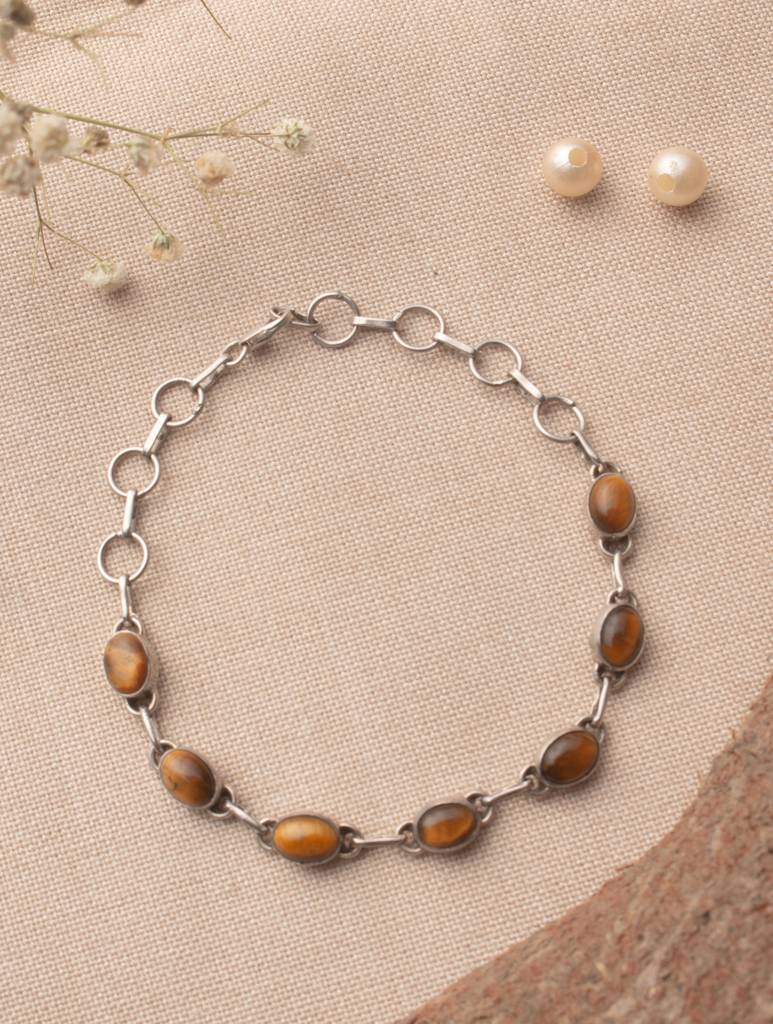 925 Sterling Silver Tiger Eye Bracelet For Women | Gemstone Bracelet | Handmade Silver Jewelry | Elegant Daily Wear  : FU-1235