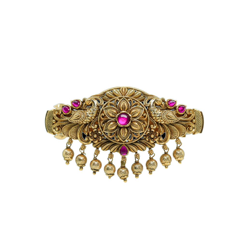 Divine Bloom Temple Jewellery Hair Clip | Antique Gold Plated Design : J-95