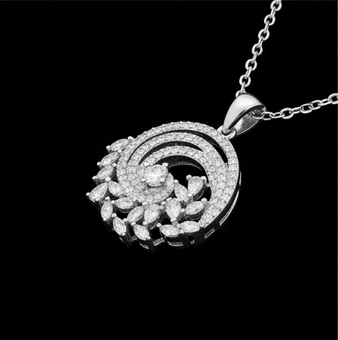 Pure 925 Silver Spiral Flower Moissanite Pendant For Women : SYM-0194