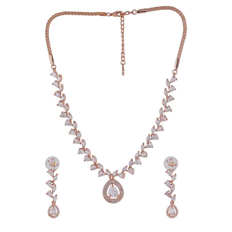 Estele Rose Gold Plated Cz Fascinating Necklace Set For Women : AD-677-RGNKER