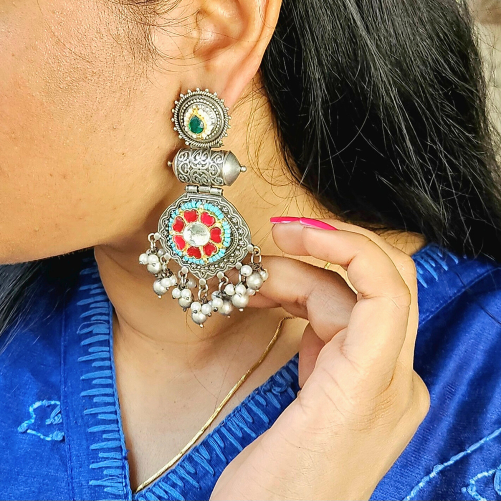 Dandiya Diva Pachi Kundan Earrings : ER009