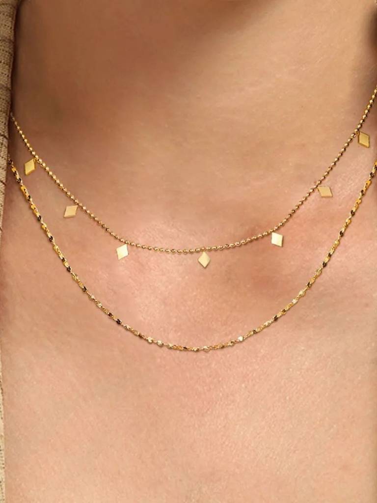 18Kt Gold Plated Double Layered Beaded Diamond Necklace, Mia : INMIA