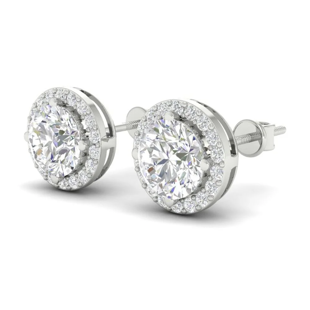 Round Cut Moissanite Halo Stud Earrings 14K Gold Plated : FJ_082