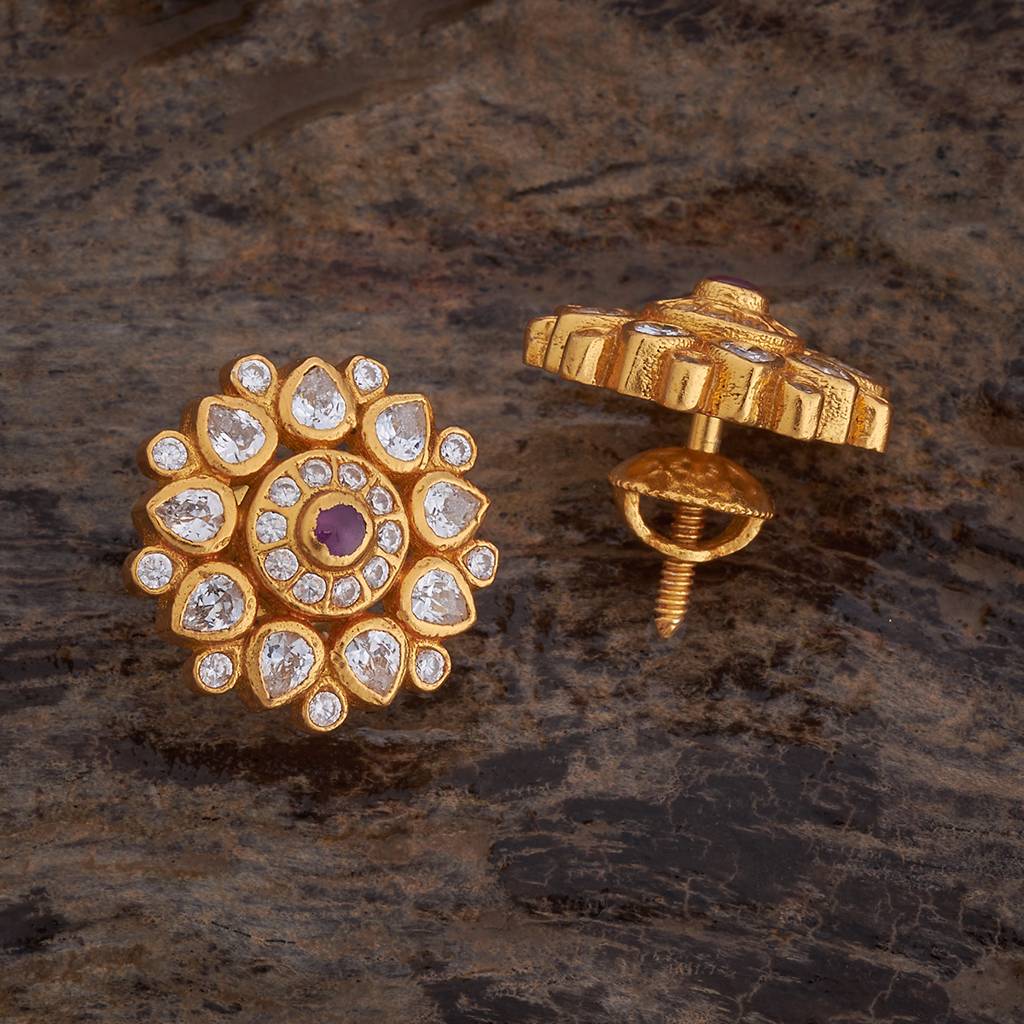 Kushal'S Fashion Jewellery Ruby Gold-Plated Ethnic 92.5 Pure Silver Temple Studs - 170045 : 433716