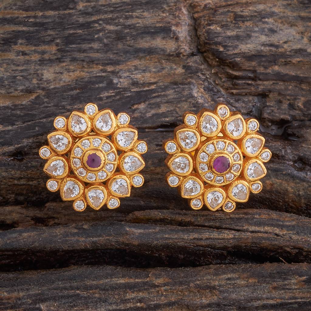 Kushal'S Fashion Jewellery Ruby Gold-Plated Ethnic 92.5 Pure Silver Temple Studs - 170045 : 433716