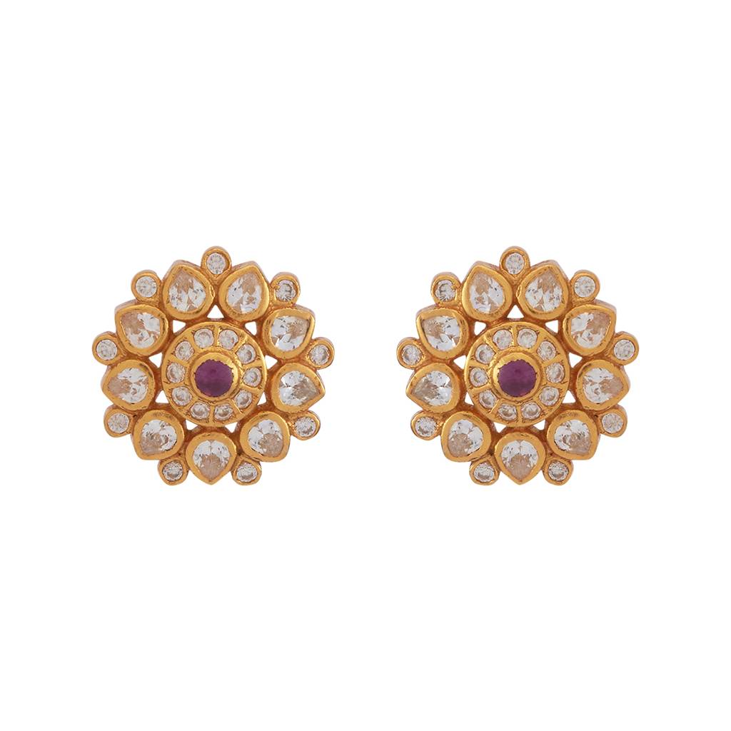 Kushal'S Fashion Jewellery Ruby Gold-Plated Ethnic 92.5 Pure Silver Temple Studs - 170045 : 433716