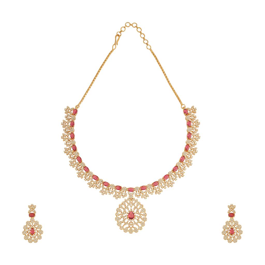 Kushal'S Fashion Jewellery Ruby Gold-Plated Party Zircon Jewellery Set - 409533 : 409533