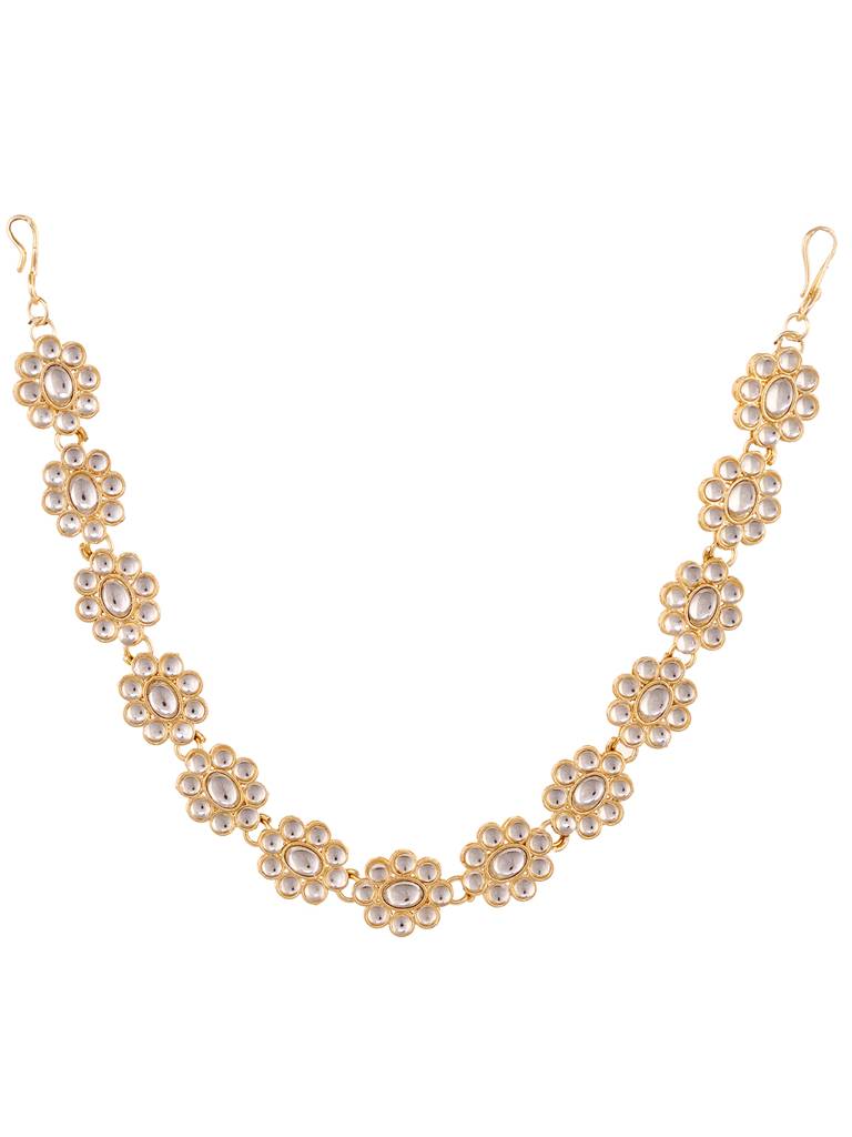 Gold Plated Kundan Studded Floral Designer Head Band : SJMP1710