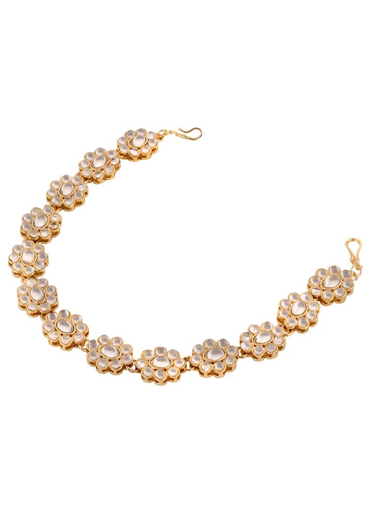 Gold Plated Kundan Studded Floral Designer Head Band : SJMP1710