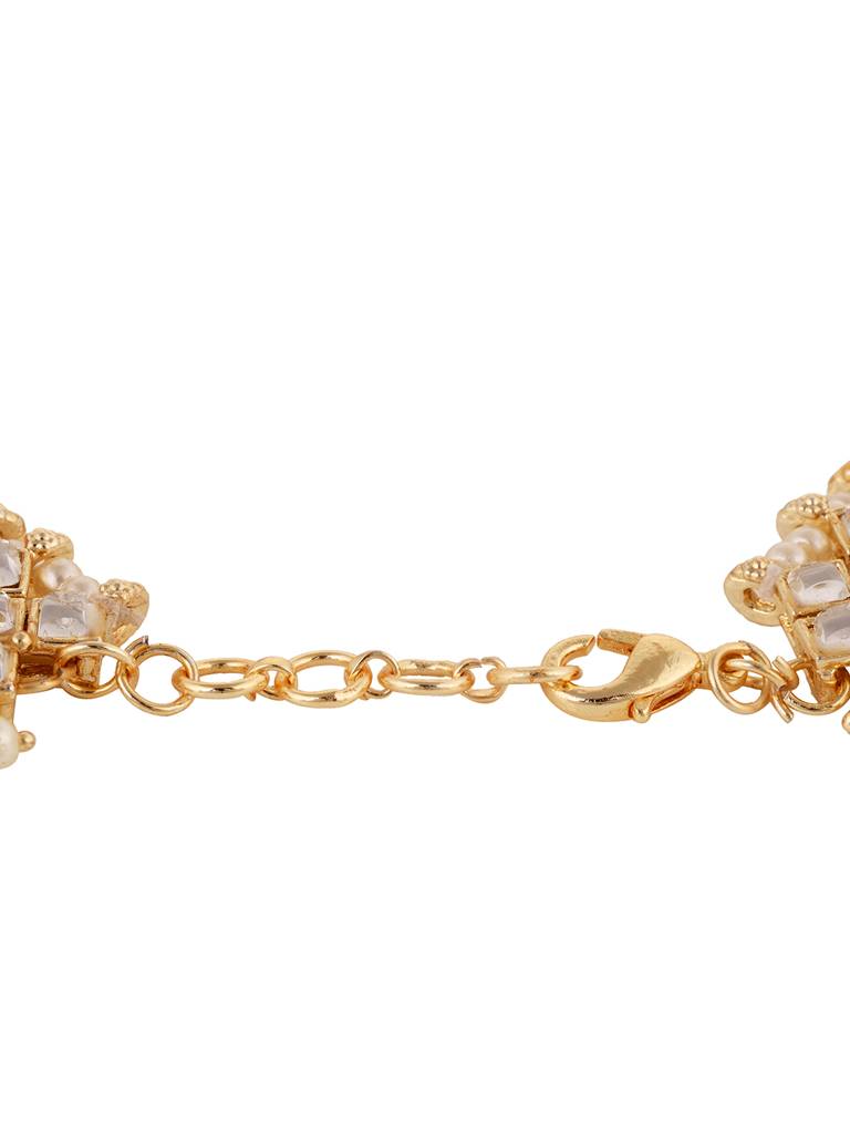 Gold Toned Kundan Studded Paerl Beadded Ethnic Bridal Anklet Payel : SJPL1712