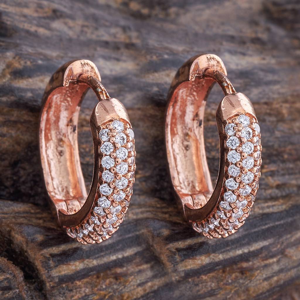 Kushal'S Fashion Jewellery White Rose Gold-Plated Party Zircon Bali - 412648 : 412648
