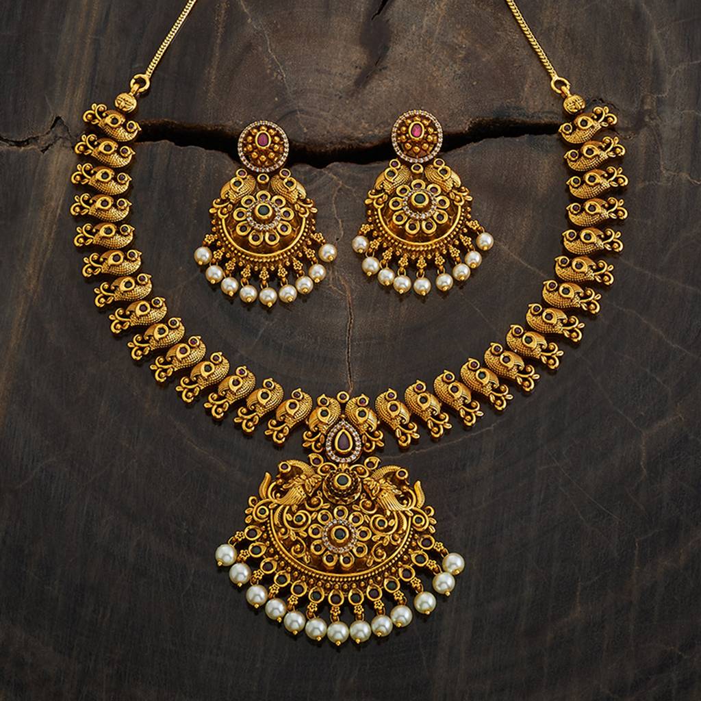 Kushal'S Fashion Jewellery Gold-Plated Kundan-Studded & Beaded Jewellery Set : 412961