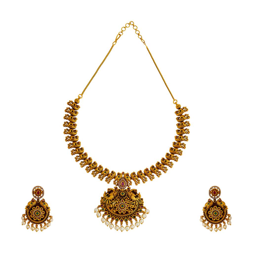 Kushal'S Fashion Jewellery Gold-Plated Kundan-Studded & Beaded Jewellery Set : 412961