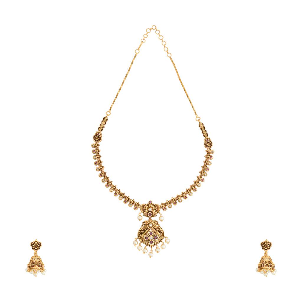 Kushal'S Fashion Jewellery Gold-Plated Ethnic Antique Jewellery Set - 172721 : 413241