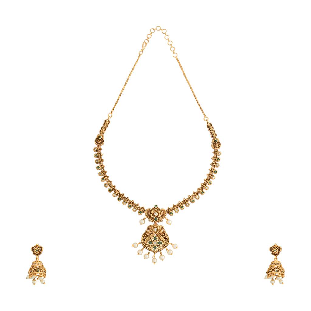 Kushal'S Fashion Jewellery Gold-Plated Ethnic Antique Jewellery Set - 172721 : 413242
