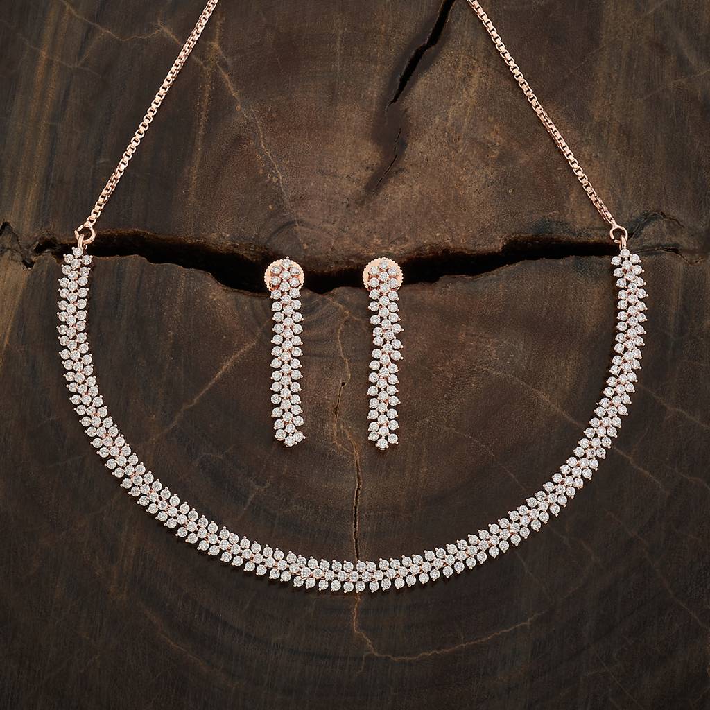 Kushal'S Fashion Jewellery Rose Gold-Plated Cubic Zirconia Studded Jewellery Set - 413282 : 413282