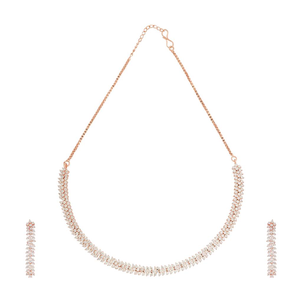 Kushal'S Fashion Jewellery Rose Gold-Plated Cubic Zirconia Studded Jewellery Set - 413282 : 413282