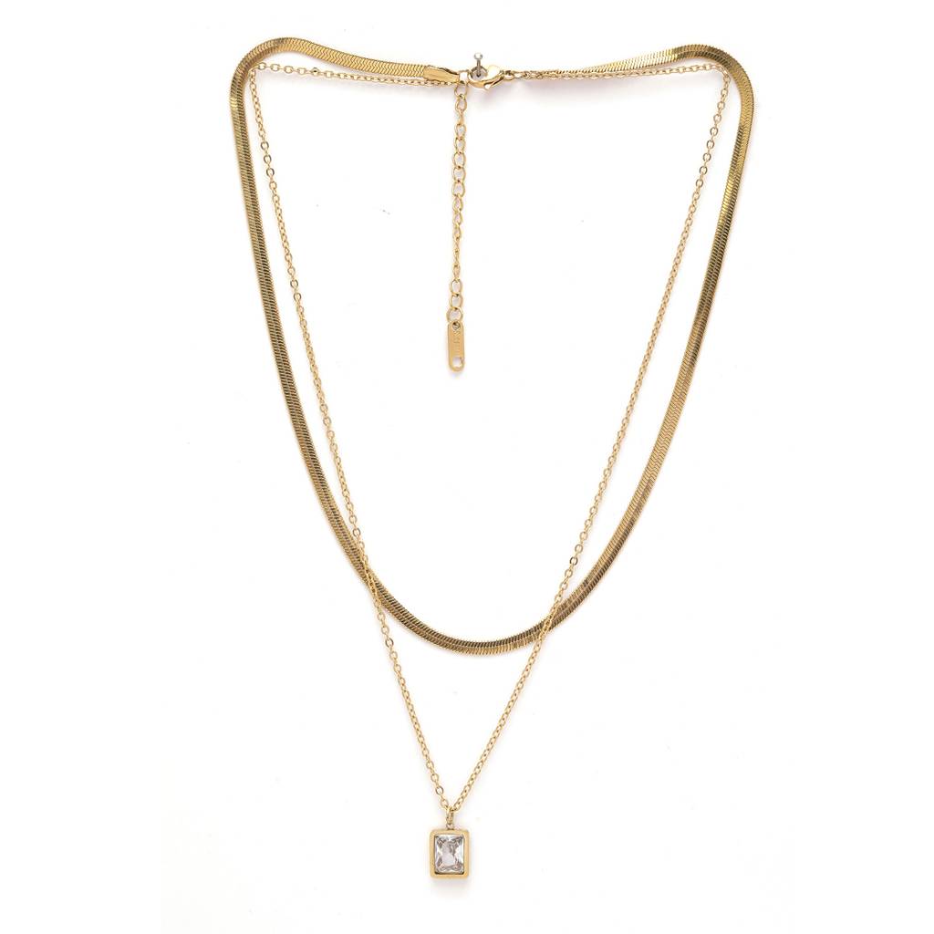 Shine Code 18K Gold Plated Earrings : WhiteCrystal18KGoldPlatedMulti-LayerNecklacewithEarrings