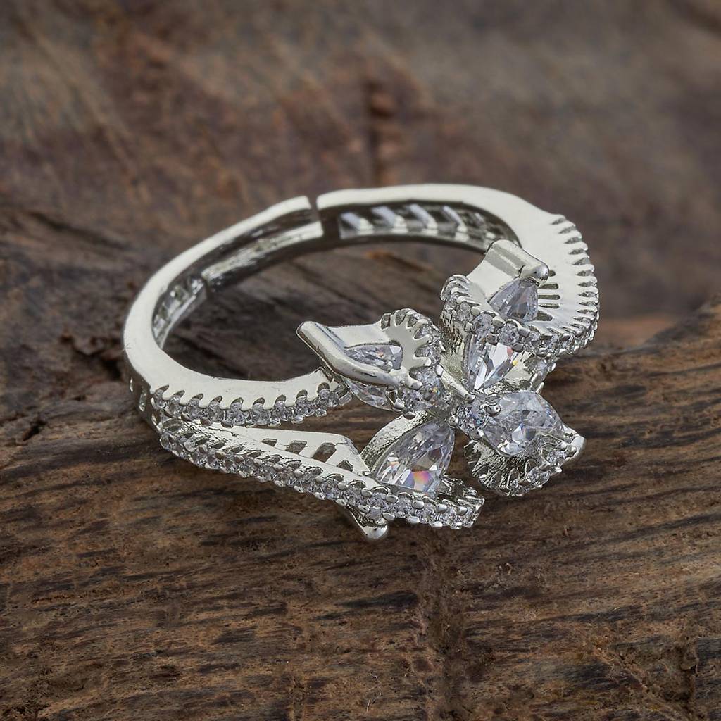 Kushal'S Fashion Jewellery Rhodium-Plated Cubic Zirconia Studded Adjustable Finger Ring : 415684