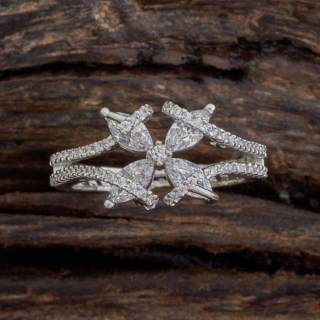 Kushal'S Fashion Jewellery Rhodium-Plated Cubic Zirconia Studded Adjustable Finger Ring : 415684
