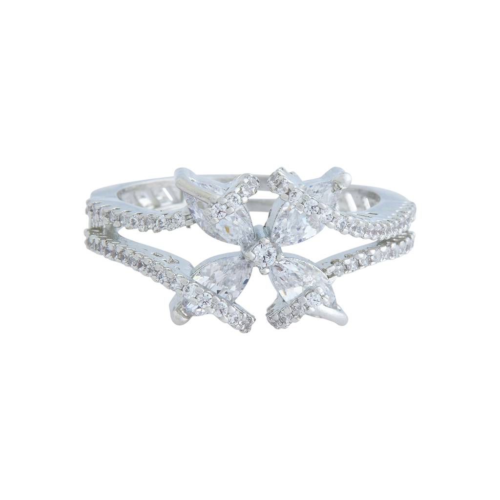 Kushal'S Fashion Jewellery Rhodium-Plated Cubic Zirconia Studded Adjustable Finger Ring : 415684