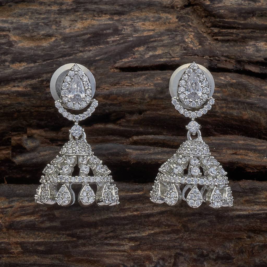 Kushal'S Fashion Jewellery Rhodium Plated Zircon Studded Dome Shaped Jhumkas - 415738 : 415738