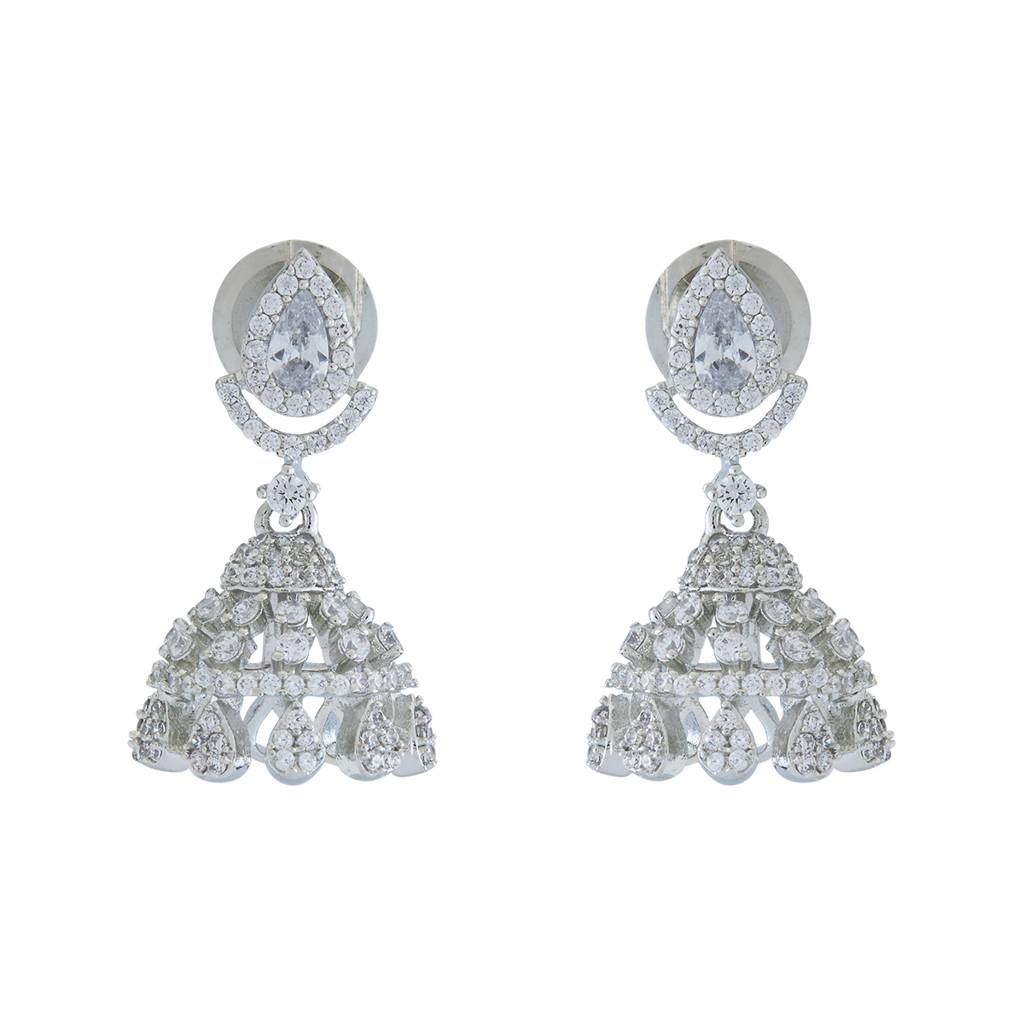 Kushal'S Fashion Jewellery Rhodium Plated Zircon Studded Dome Shaped Jhumkas - 415738 : 415738