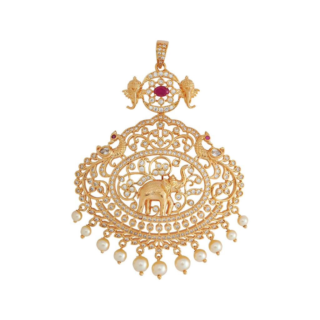Kushal'S Fashion Jewellery Ruby Gold-Plated Party Zircon Pendant - 415875 : 415875