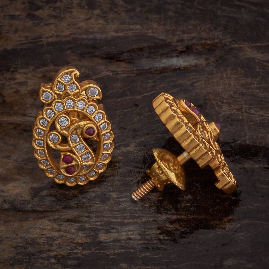 Kushal'S Fashion Jewellery Ruby Gold Plated 92.5 Pure Silver Peacock Shaped Studs - 416386 : 416386