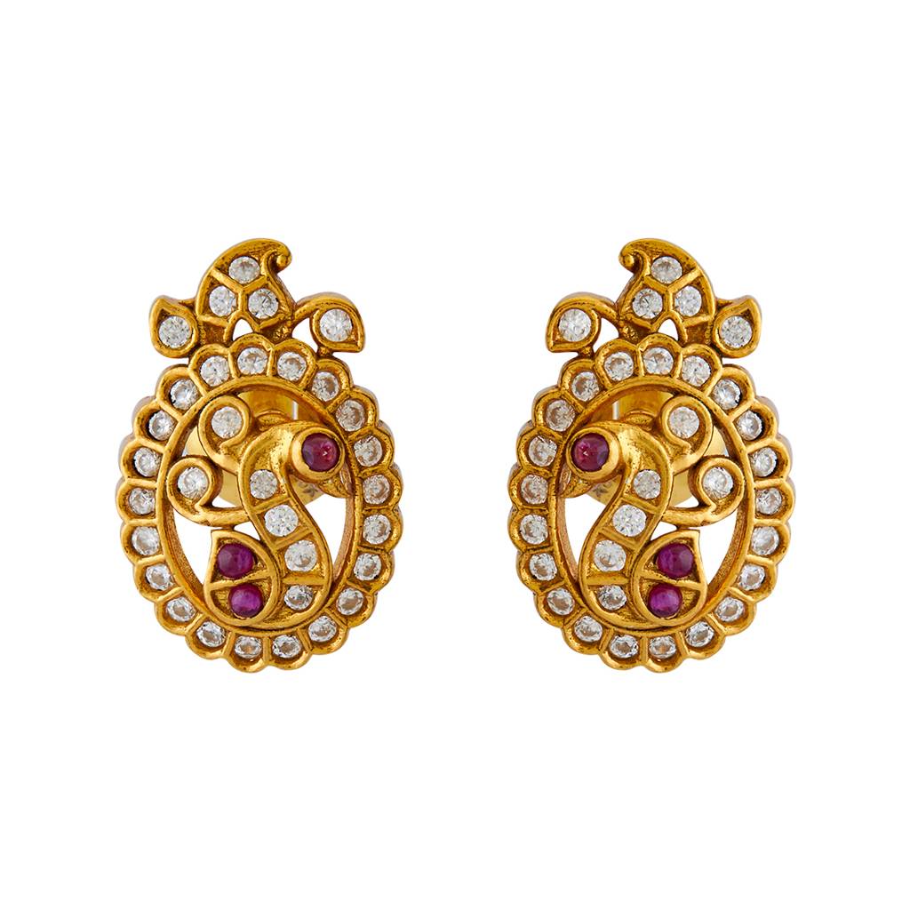 Kushal'S Fashion Jewellery Ruby Gold Plated 92.5 Pure Silver Peacock Shaped Studs - 416386 : 416386