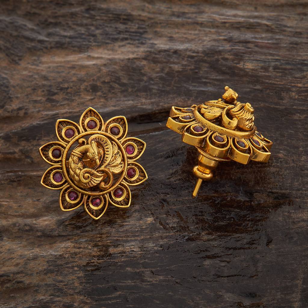 Kushal'S Fashion Jewellery Gold-Plated Peacock Shaped Stone Studded Studs Earrings - 416635 : 416635