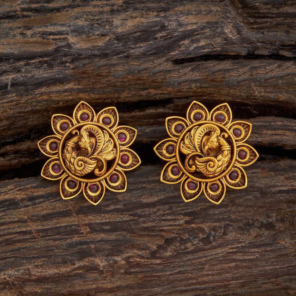 Kushal'S Fashion Jewellery Gold-Plated Peacock Shaped Stone Studded Studs Earrings - 416635 : 416635